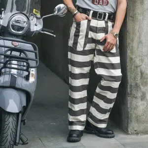 Vintage Style Prison Stripes Pants - Motorcycle Biker Casual Trouser