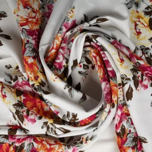 White Floral Print Rayon Fabric , Plain Weave 56 Inches , TU 4019-3