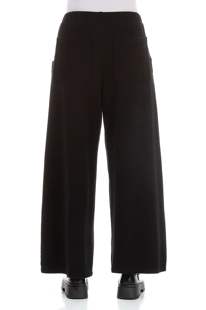 Wide Leg Black Cotton Jersey Trousers